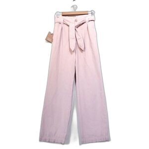 NWT Reformation Evie Straight Ankle Crop Belted Paper Bag Pants Rose Pink 26